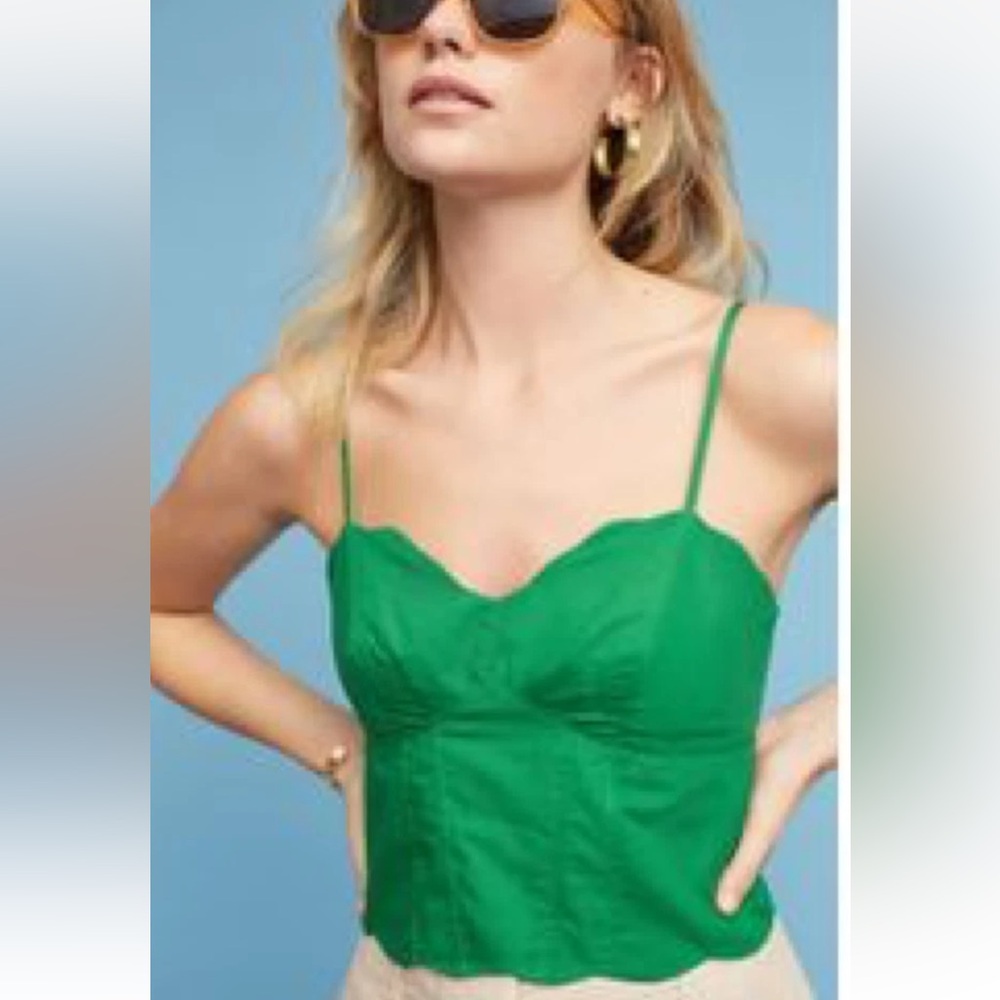 Maeve Anthropologie emerald green button scalloped cropped tank sz 8